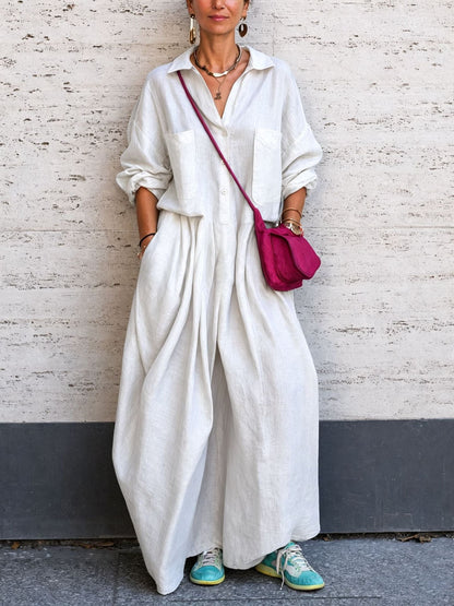 Oversized linen wide-leg jumpsuit
