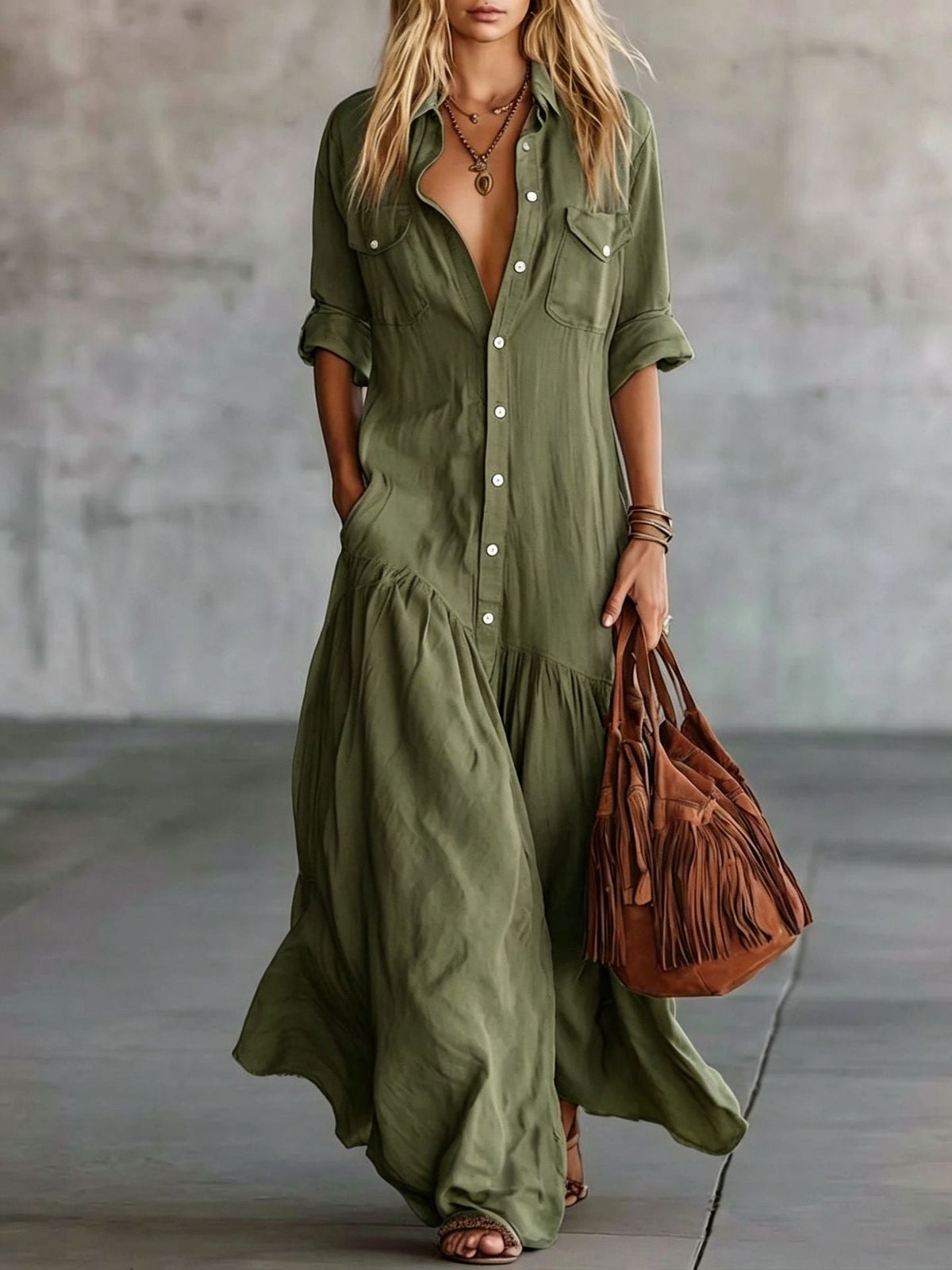 Robe en chambray décontractée pour les vacances à la plage