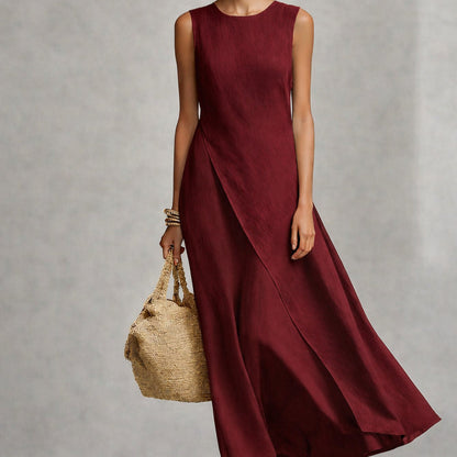 Robe longue asymétrique en lin sans manches