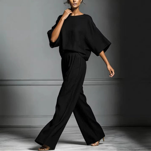 Linen-blend batwing two-piece set