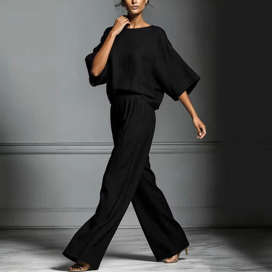 Linen-blend batwing two-piece set
