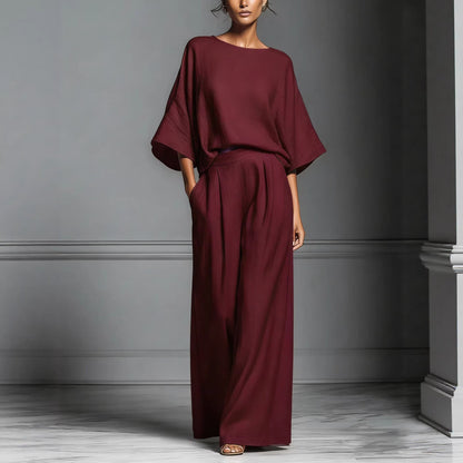 Linen-blend batwing two-piece set