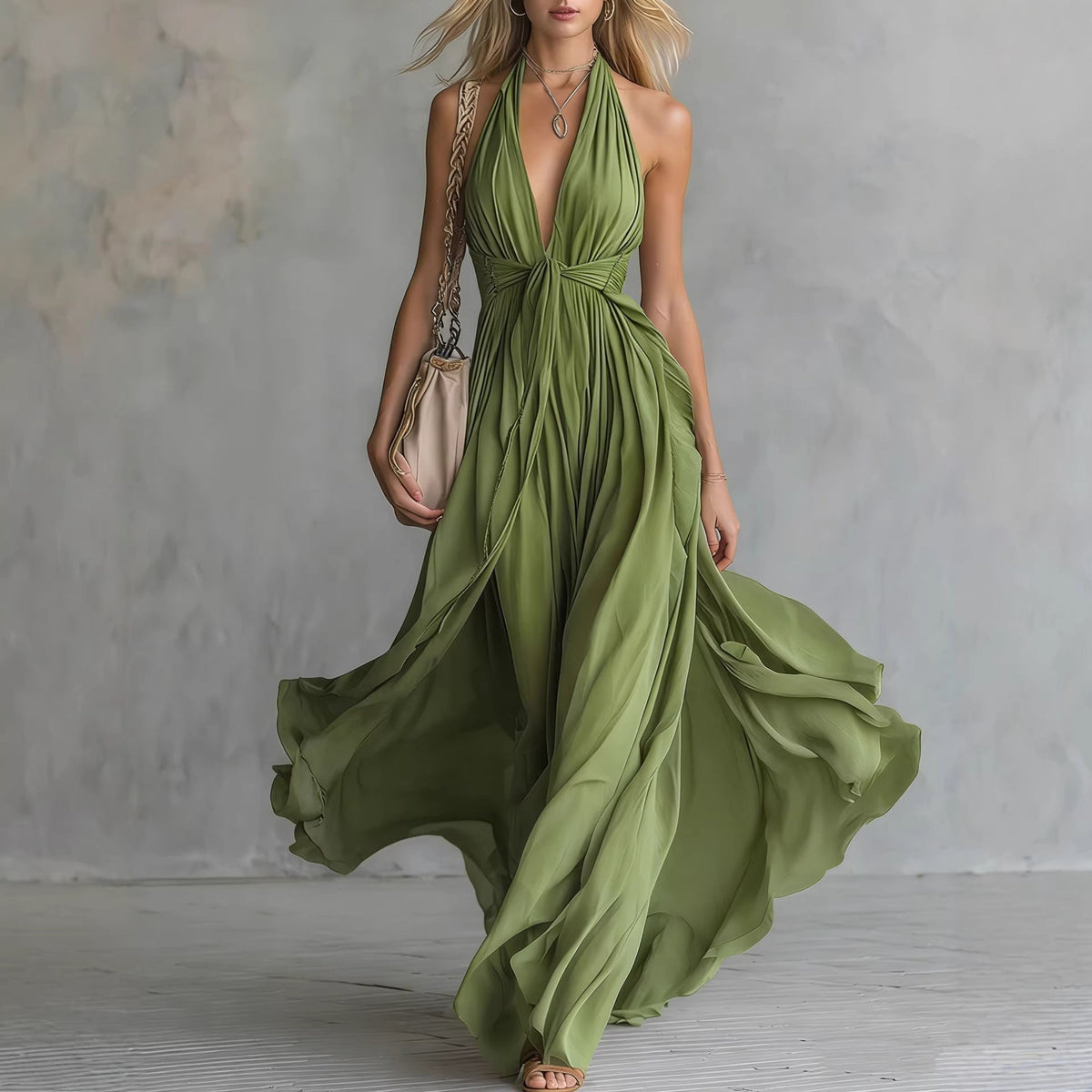 Robe taille sans manches sexy unie à col en V pour femmes