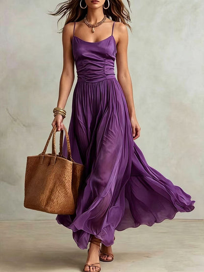 Robe longue à corsage froncé et bretelles spaghetti