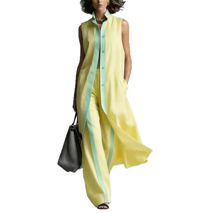 Ensemble Tunique sans Manches Contraste et Pantalon Large Jambe Sophistication Moderne, Style Ajusté Sans Effort