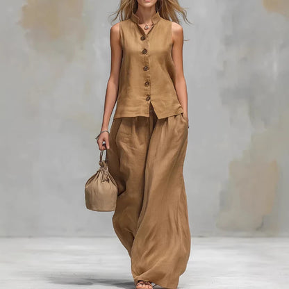 Ensemble décontracté gilet sans manches et pantalon large