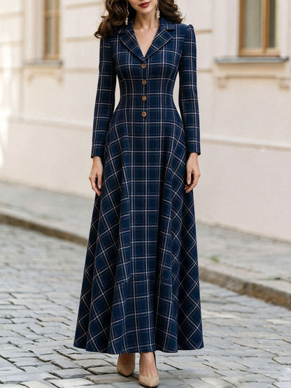 Robe longue à manches longues à carreaux classiques