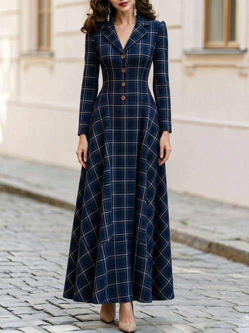 Robe longue à manches longues à carreaux classiques