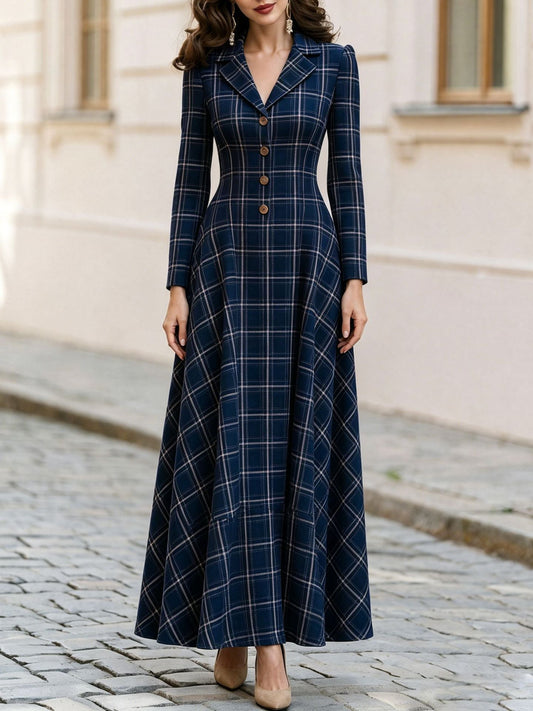 Robe longue à manches longues à carreaux classiques