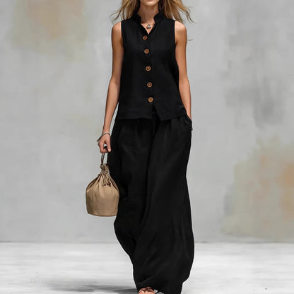 Ensemble décontracté gilet sans manches et pantalon large