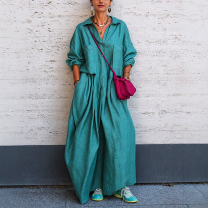 Oversized linen wide-leg jumpsuit