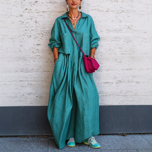 Oversized linen wide-leg jumpsuit