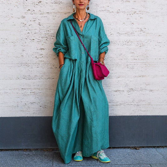 Oversized linen wide-leg jumpsuit