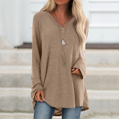 Tunique ample en tricot à manches longues, col en V et manches raglan