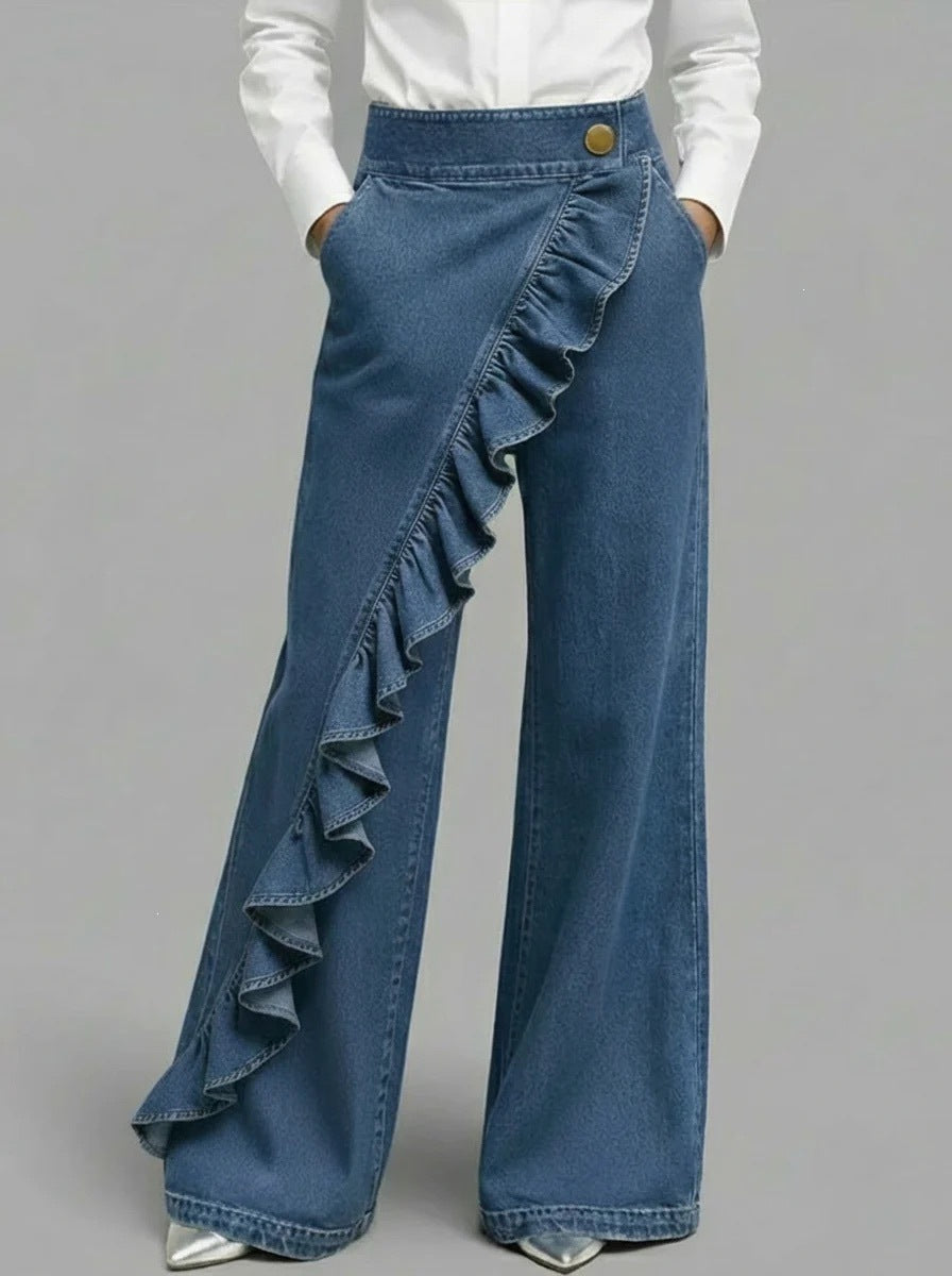 Jean ample taille haute avec volant