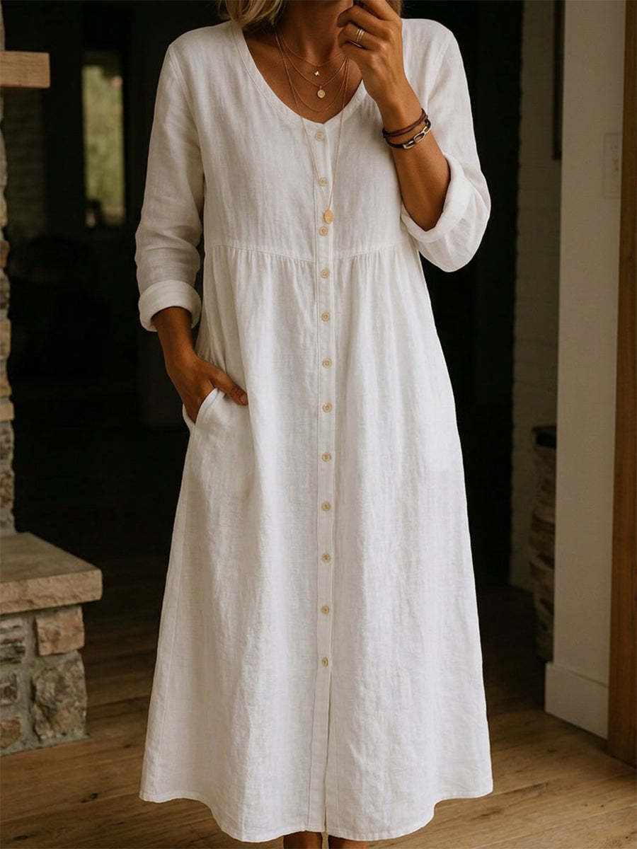 Plain women's dress for spring/autumn, A-line long-sleeved dress