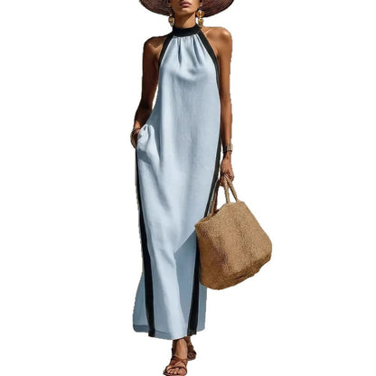Robe longue licou à liseré contrastant