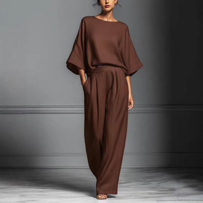 Linen-blend batwing two-piece set