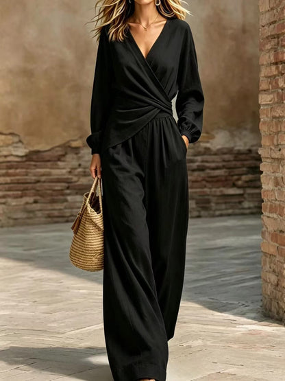 Ensemble Haut Cache-Cœur et Pantalon Large