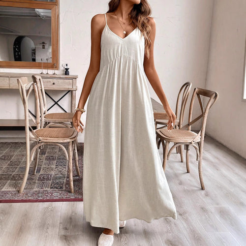 Robe longue midi sans manches en lin ample décontractée