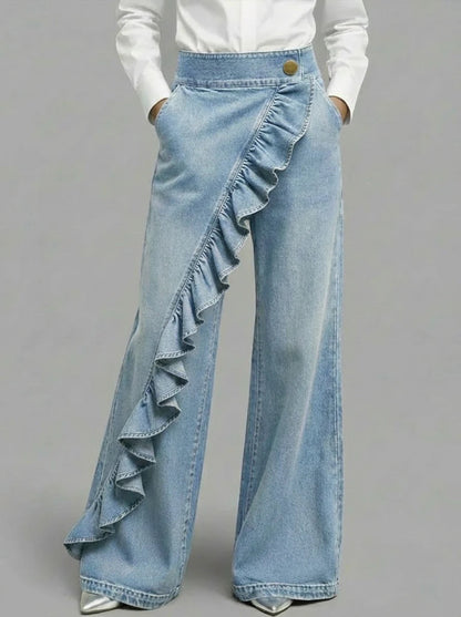 Jean ample taille haute avec volant