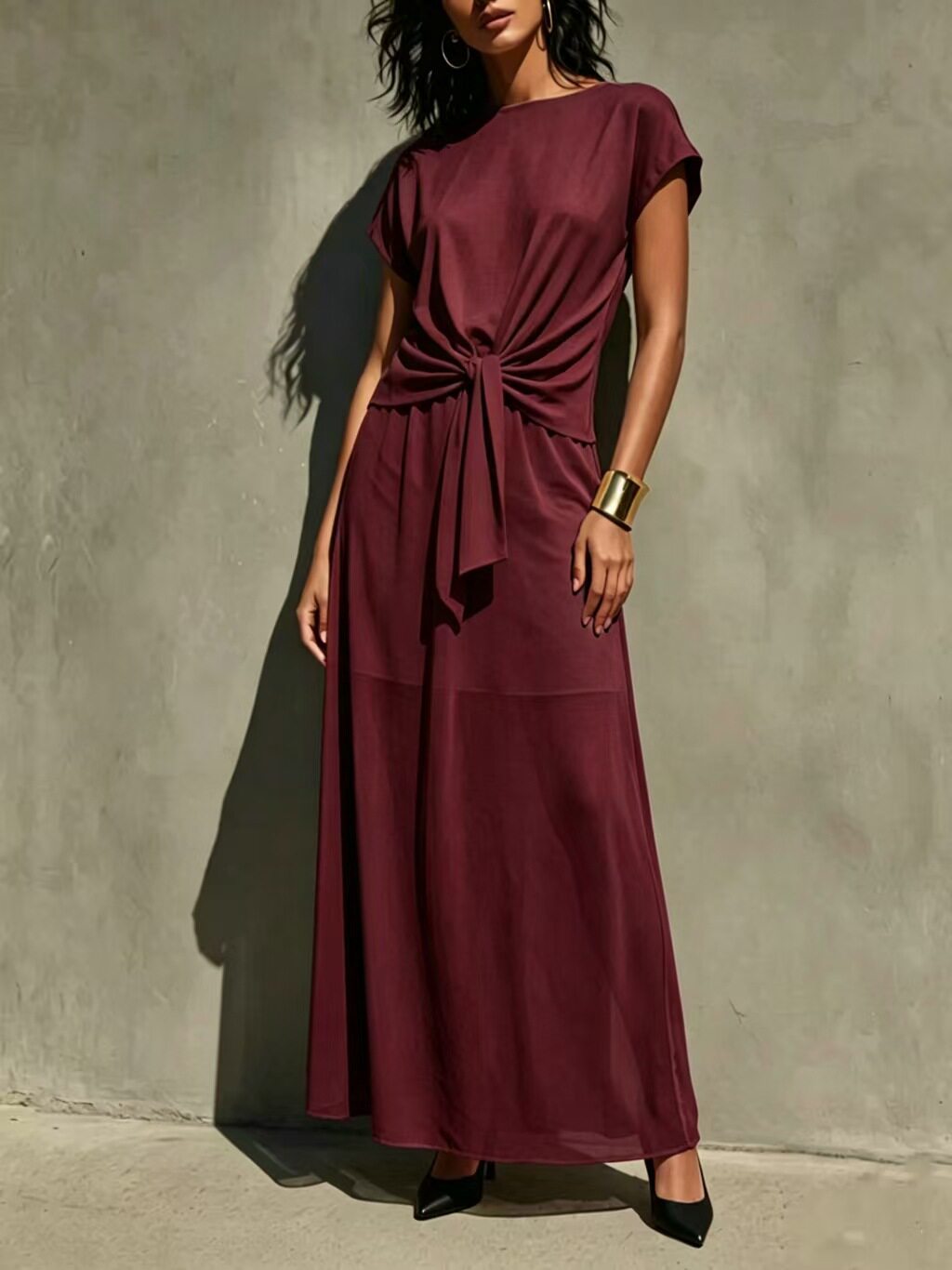 Robe longue élégante semi-transparente torsadée blanche