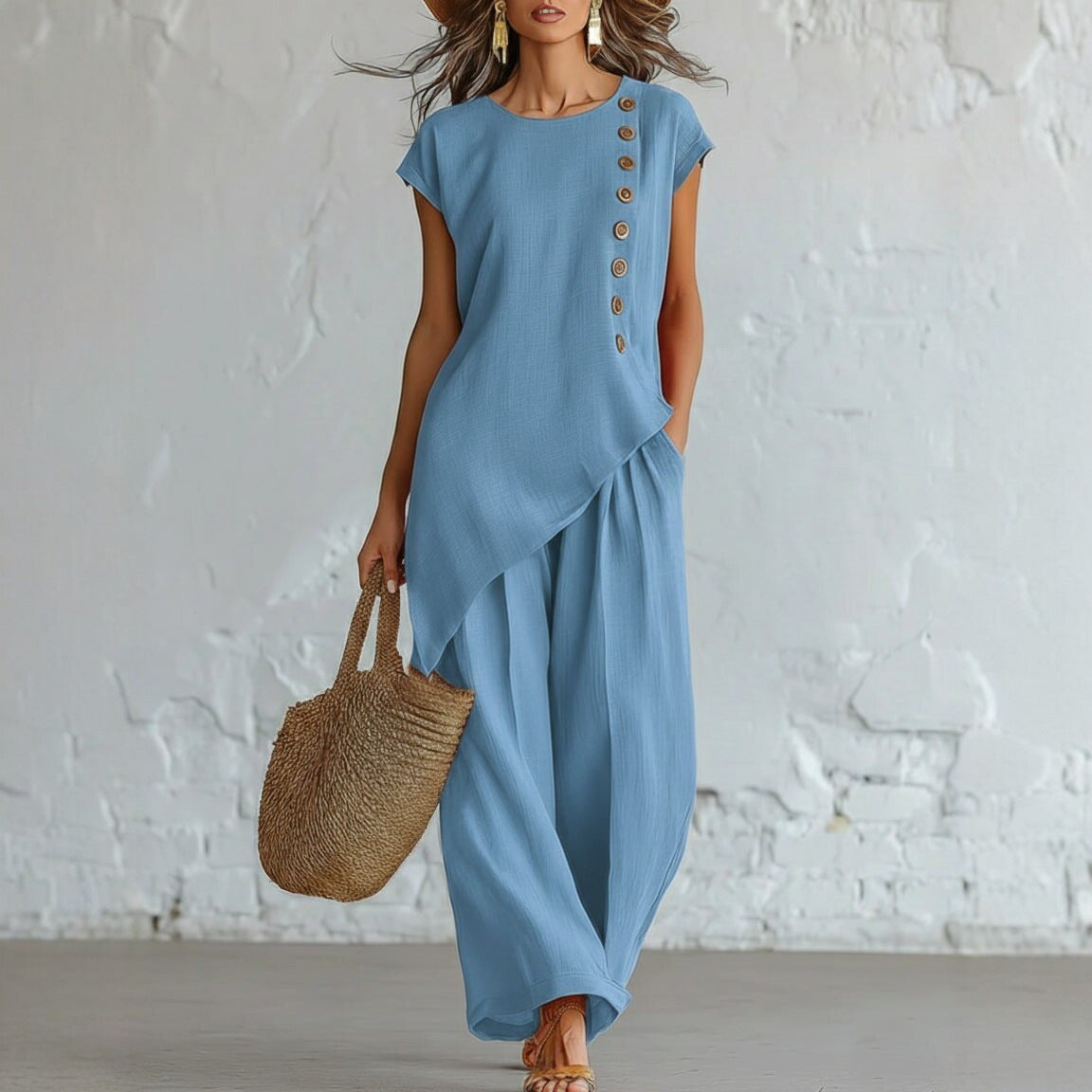 Ensemble 2 pièces en mélange de lin sans effort | Coupe décontractée, S-5XL