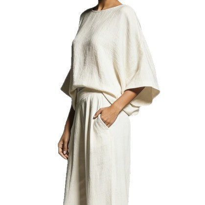 Linen-blend batwing two-piece set