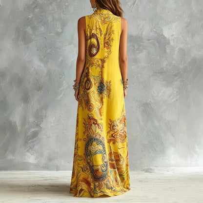 Robe chemise longue sans manches à imprimé baroque vintage