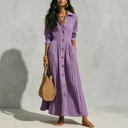 Robe maxi chemise boutonnée froissée ample