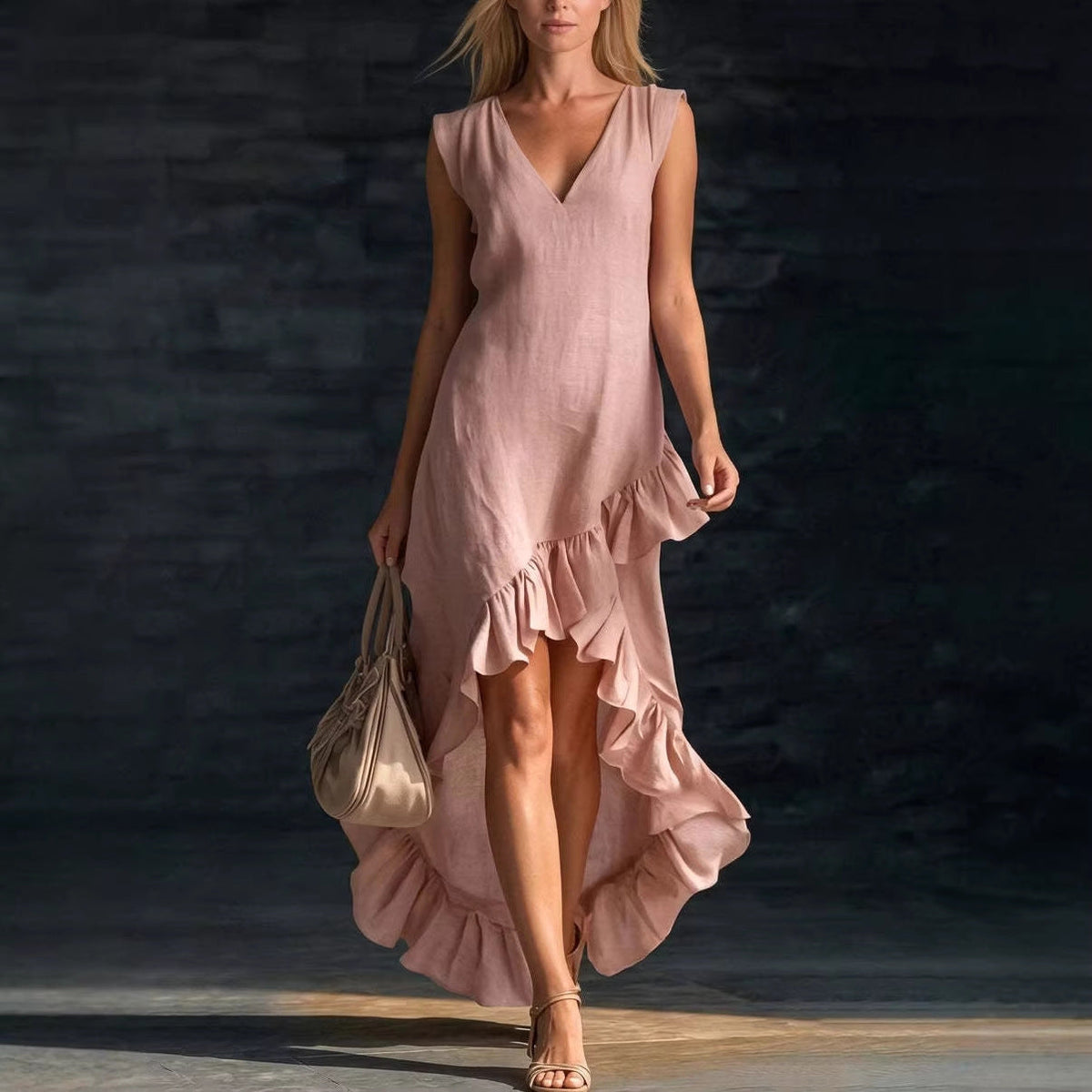 Robe romantique à volants, col en V
