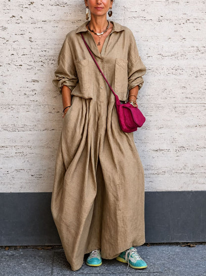 Oversized linen wide-leg jumpsuit