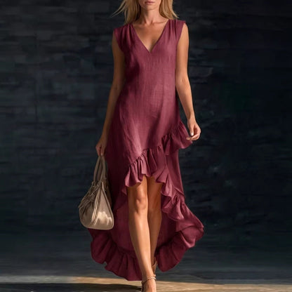 Robe romantique à volants, col en V