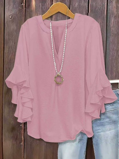 🍃 Blouse fleurie col V grandes tailles pour femmes | Haut fluide à manches volantées pour affiner bras et ventre | Chemise d'été décontractée et légère ☀️