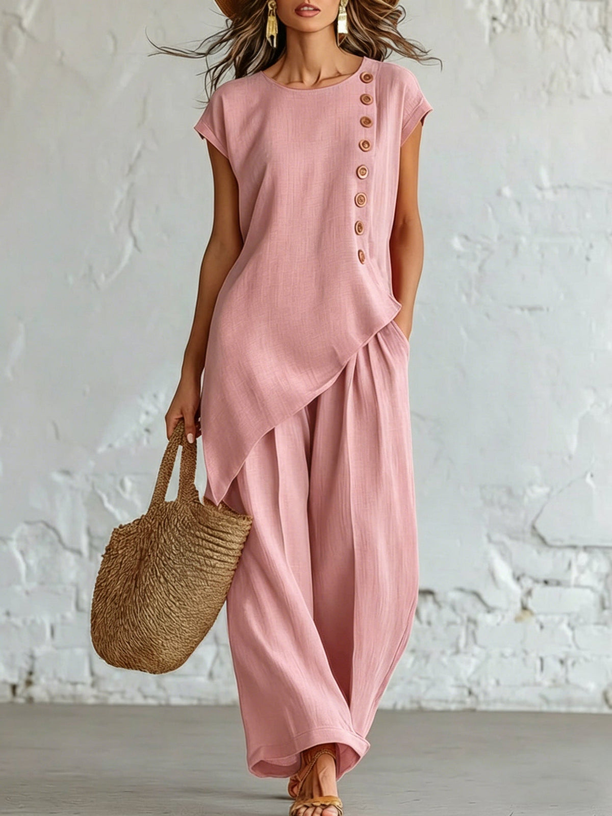 Ensemble 2 pièces en mélange de lin sans effort | Coupe décontractée, S-5XL