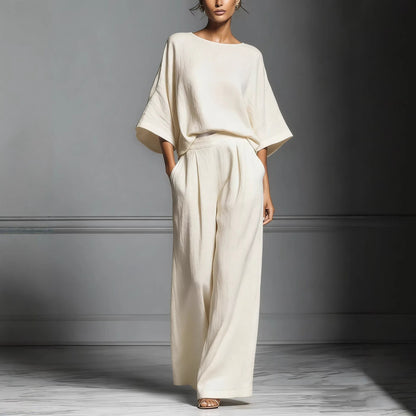 Linen-blend batwing two-piece set