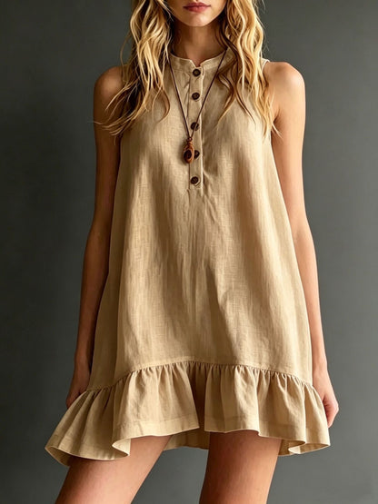 Robe trapèze sans manches à volants sans effort – Style décontracté en mélange de lin