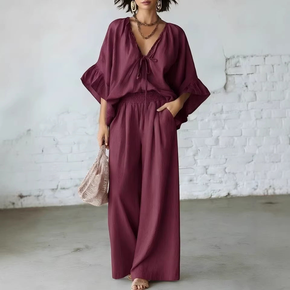 Ensemble deux pièces assorti en mélange de lin pour les vacances