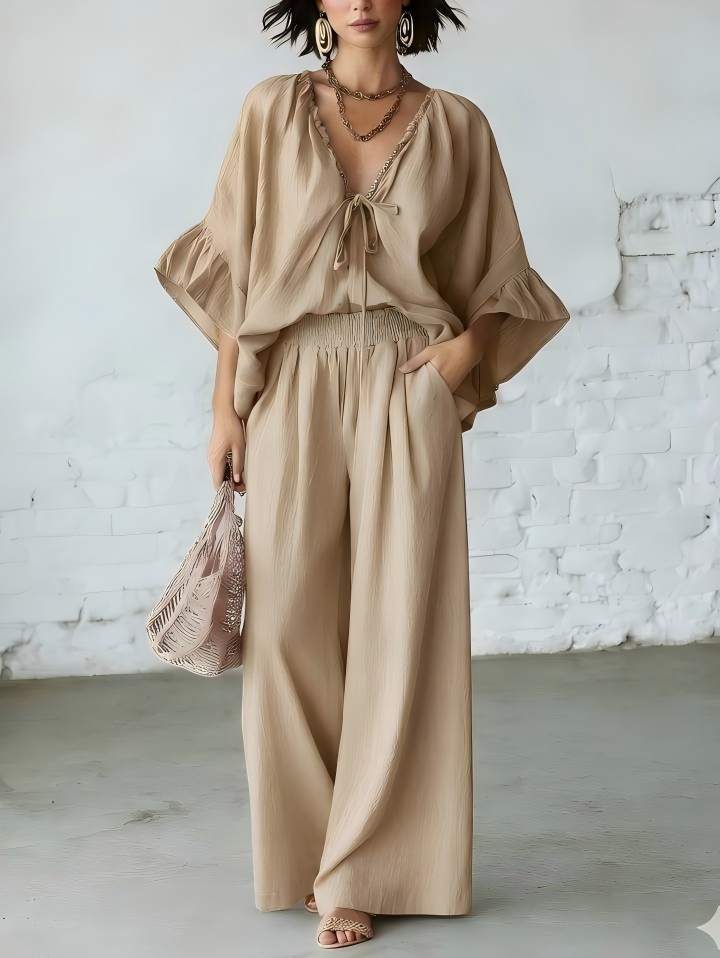 Ensemble deux pièces assorti en mélange de lin pour les vacances