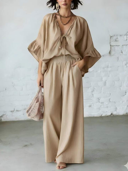Ensemble deux pièces assorti en mélange de lin pour les vacances