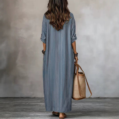 Robe longue texturée froissée à col en V, manches courtes et coupe ample