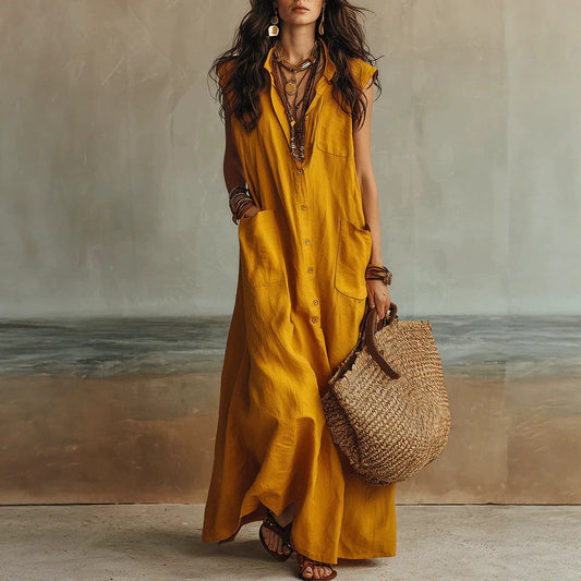 Robe chemise ample style bohème avec épaules dénudées pour les vacances