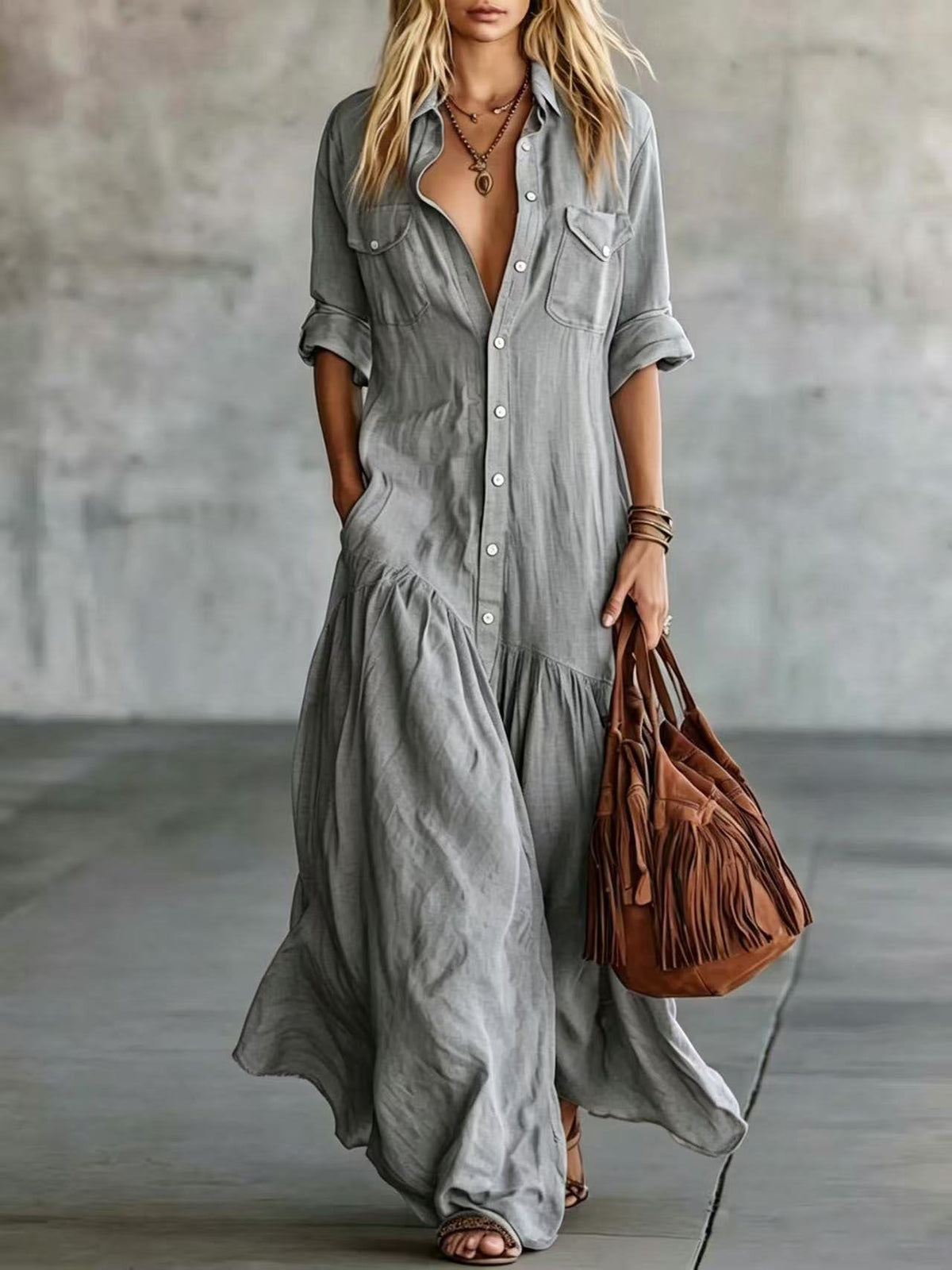Robe en chambray décontractée pour les vacances à la plage