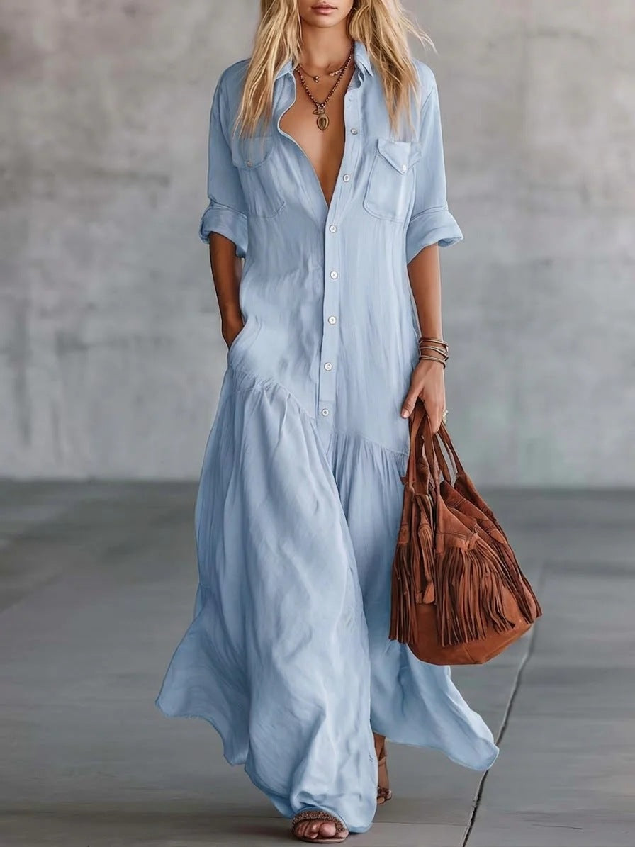 Robe en chambray décontractée pour les vacances à la plage