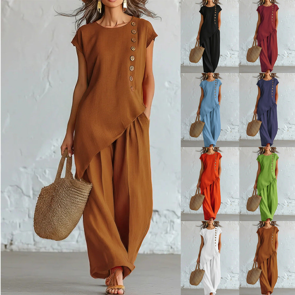 Ensemble 2 pièces en mélange de lin sans effort | Coupe décontractée, S-5XL