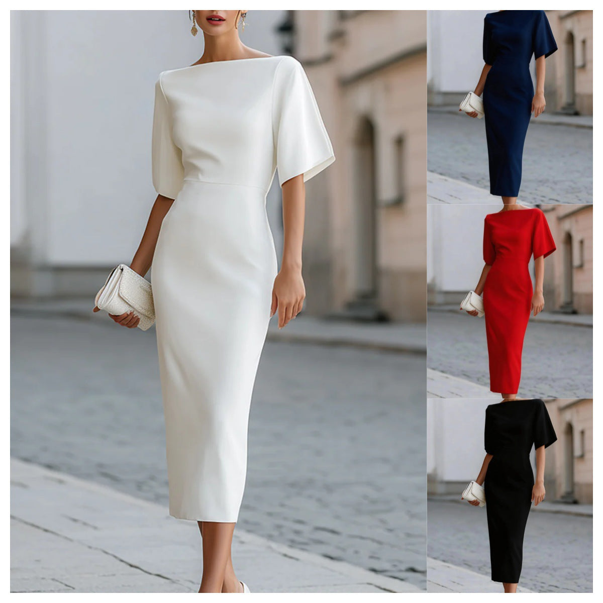 Robe midi Briar avec encolure bateau et coupe ajustée