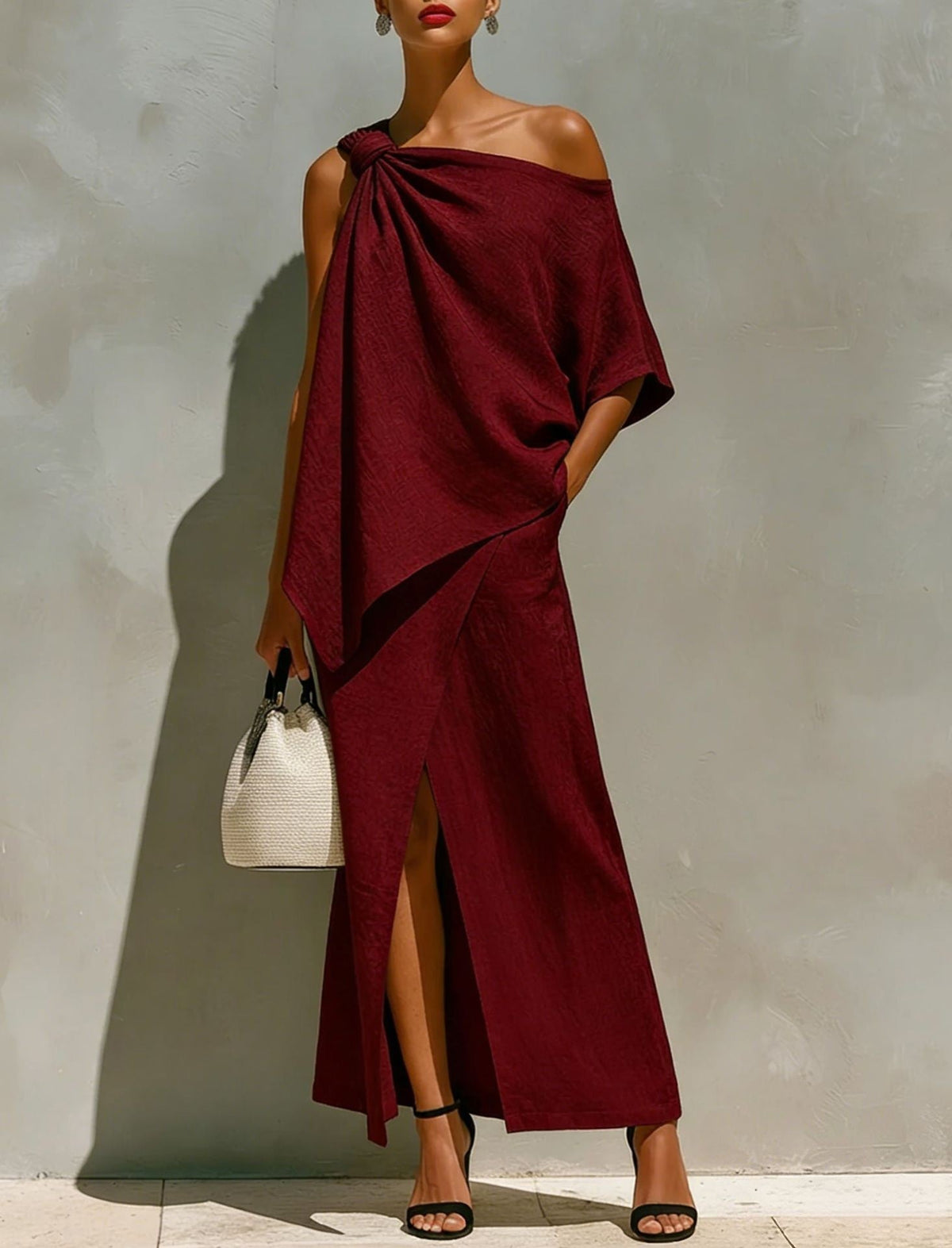 Ensemble deux pièces asymétrique en lin blanc noué