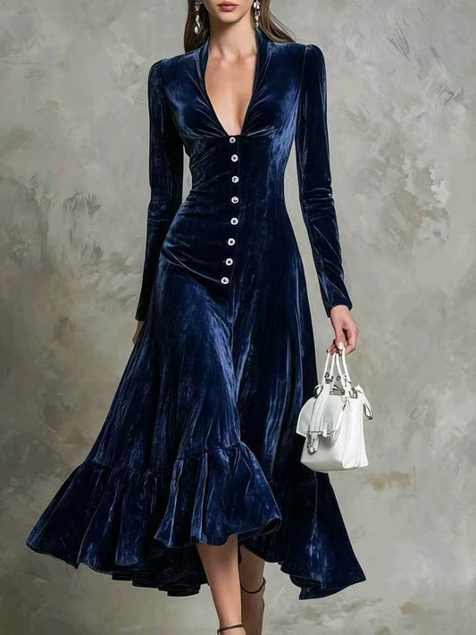 Robe midi en velours boutonnée sur le devant