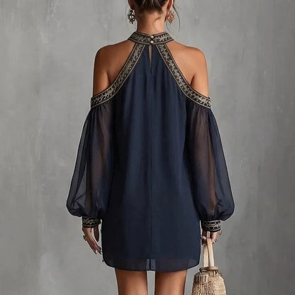 Robe tunique ample à manches longues transparente, avec broderies