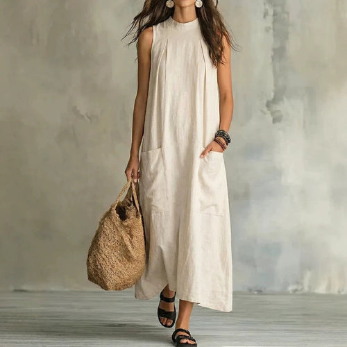 Robe longue sans manches ample en mélange de lin